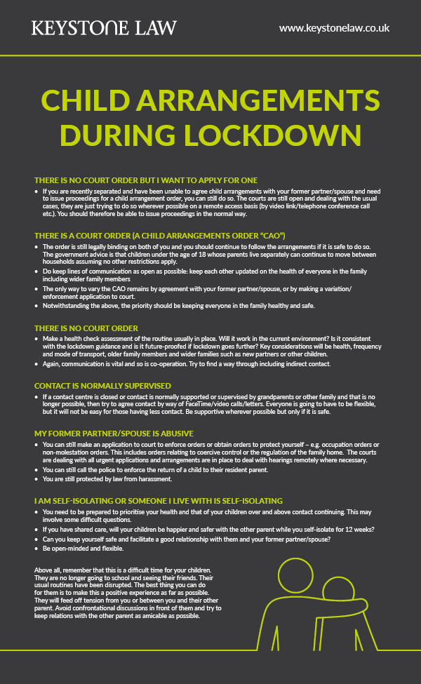 Image showing some information on how to handle child arrangements during lockdown