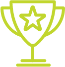 Green line drawing of a trophy with a star in the middle